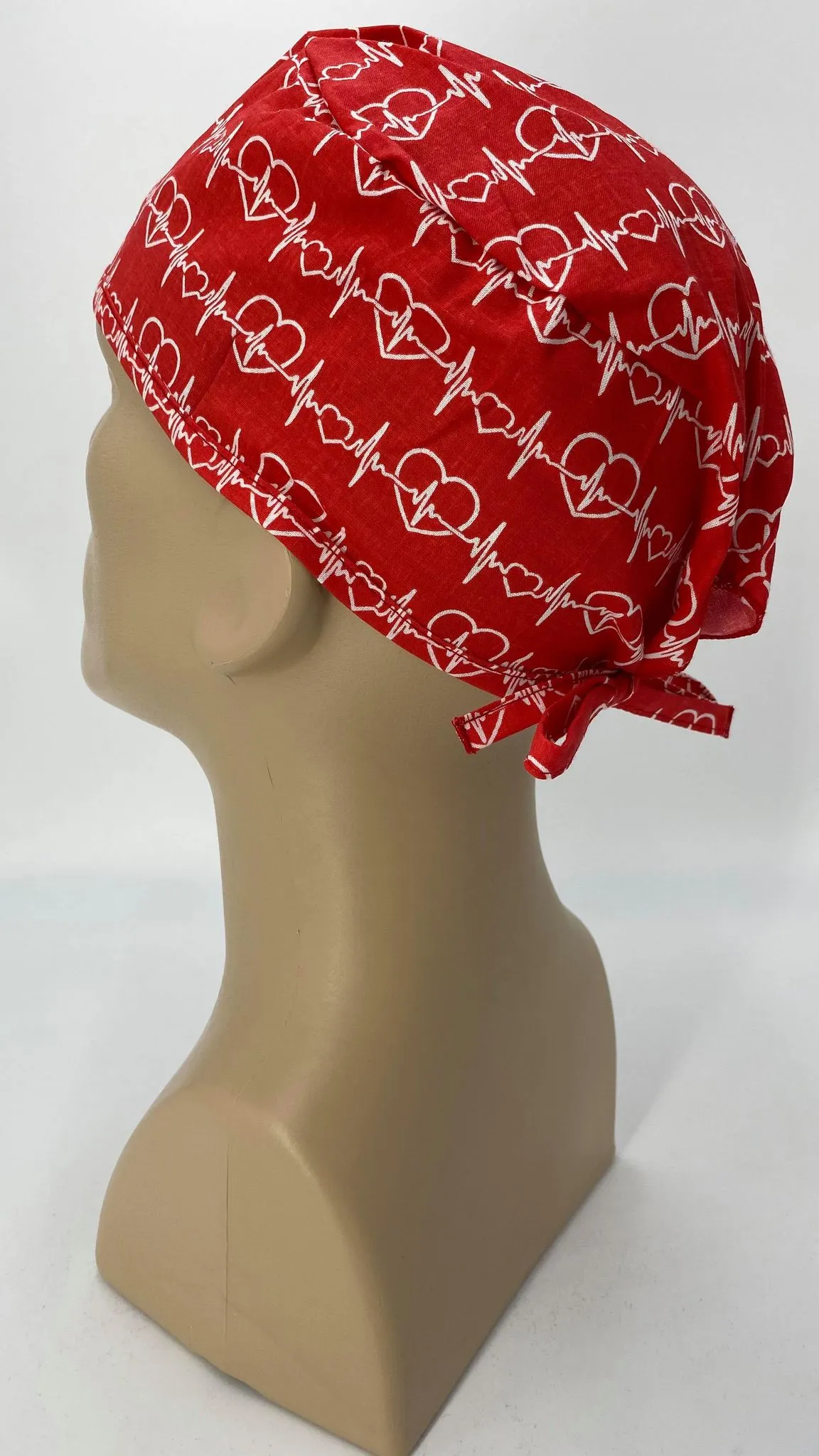 Scrub Cap Medical Surgeon Head Cover Surgical Hat Nurse Nursing Operating Room, Red Cardiologist EKG Heartbeat