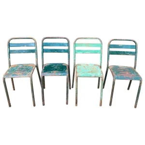 Set of 4 French Industrial Painted Metal Stacking Chairs, circa 1960s