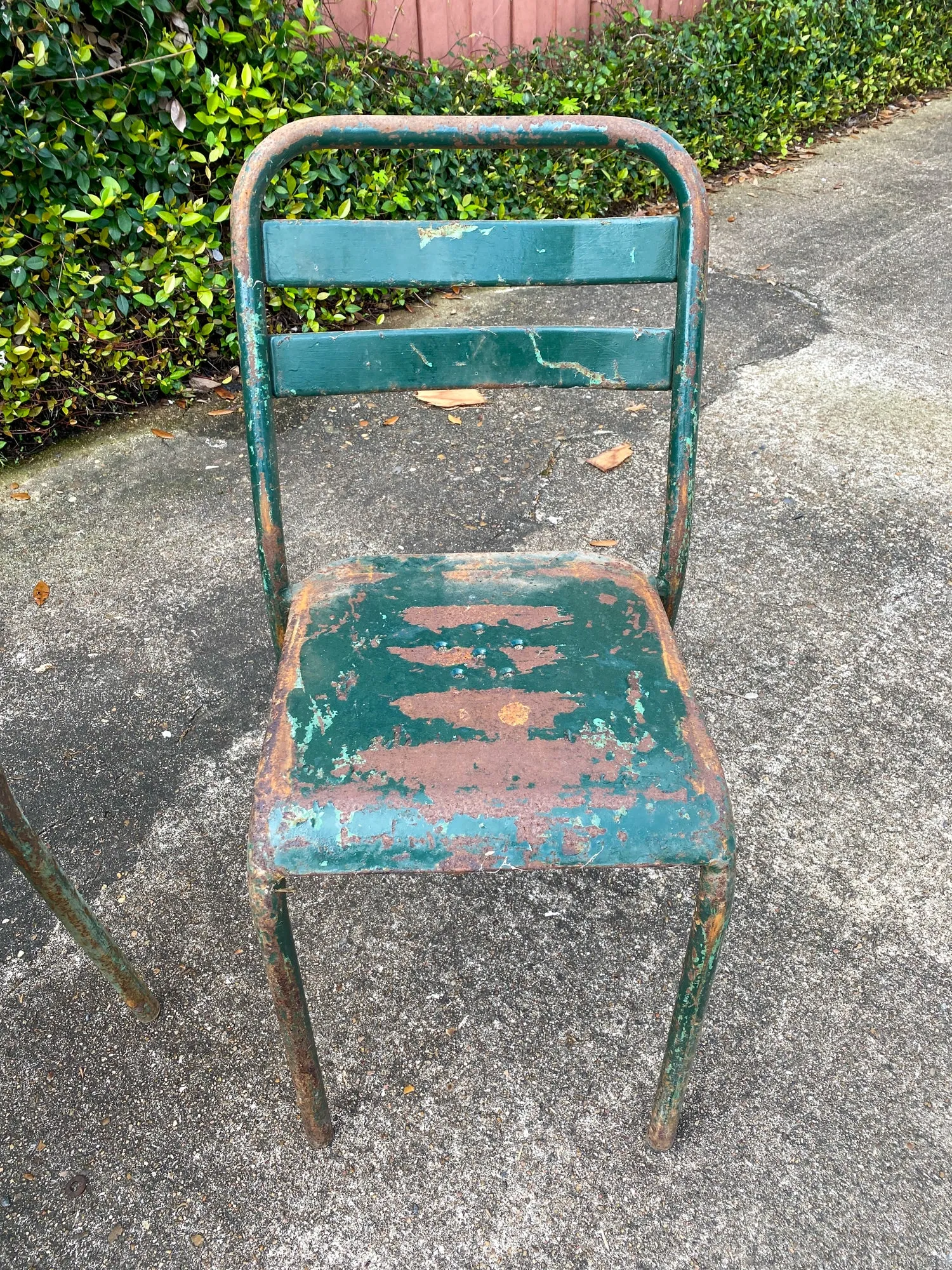 Set of 4 French Industrial Painted Metal Stacking Chairs, circa 1960s