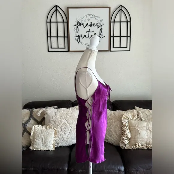 Shirley Of Hollywood 100% Silk Deep Purple Adjustable Side Ties Size M Luxury