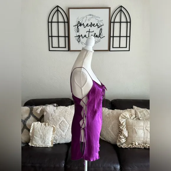 Shirley Of Hollywood 100% Silk Deep Purple Adjustable Side Ties Size M Luxury