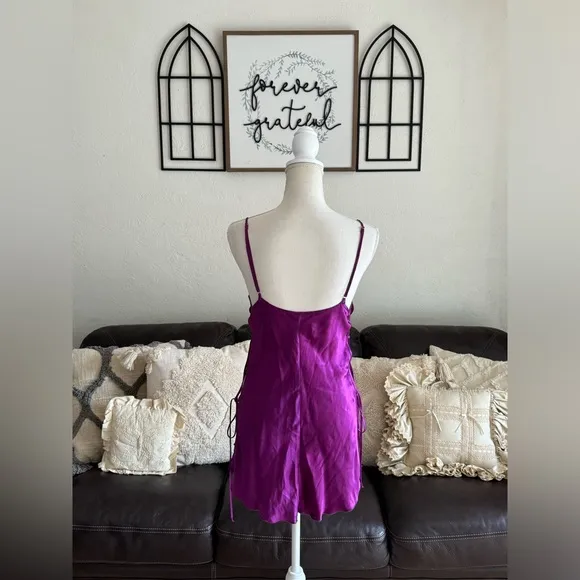 Shirley Of Hollywood 100% Silk Deep Purple Adjustable Side Ties Size M Luxury
