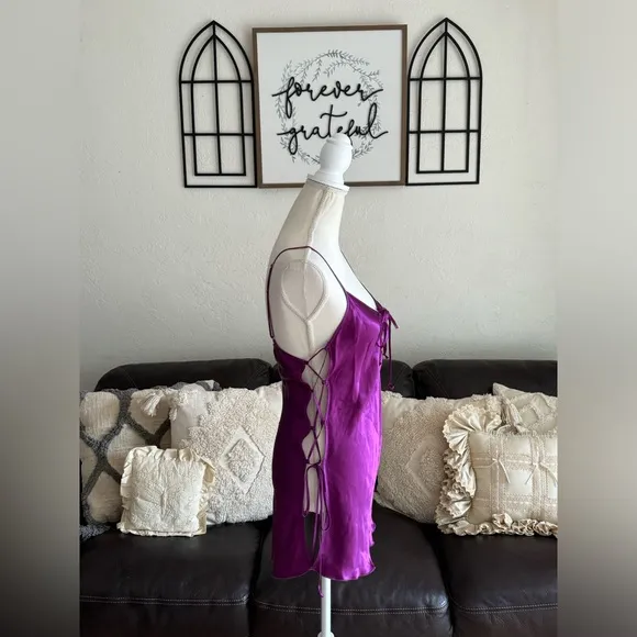 Shirley Of Hollywood 100% Silk Deep Purple Adjustable Side Ties Size M Luxury