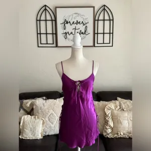 Shirley Of Hollywood 100% Silk Deep Purple Adjustable Side Ties Size M Luxury