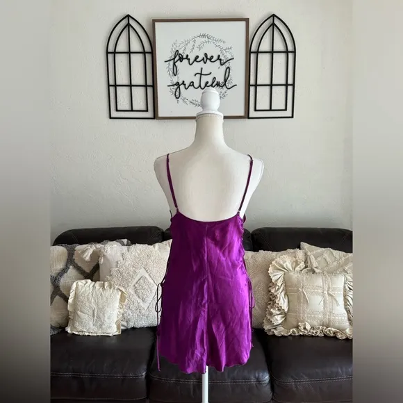 Shirley Of Hollywood 100% Silk Deep Purple Adjustable Side Ties Size M Luxury