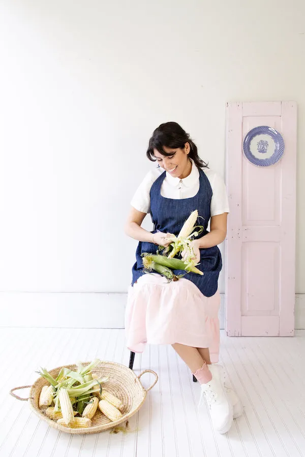 SHOPKEEP APRON IN INDIGO DENIM AND NAVY GINGHAM