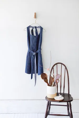 SHOPKEEP APRON IN INDIGO DENIM AND NAVY GINGHAM