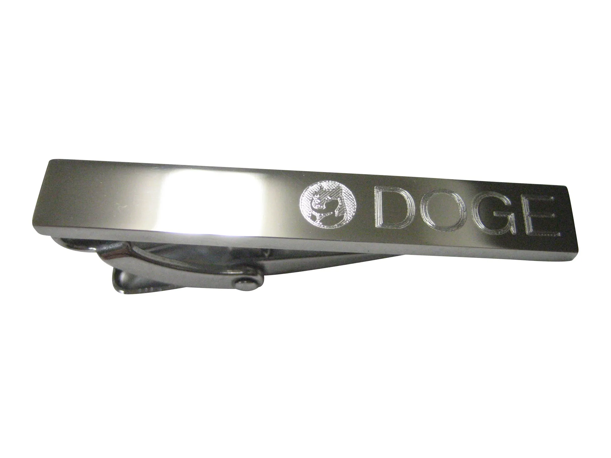 Silver Toned Etched Sleek Doge Coin Cryptocurrency Blockchain With Shiba Dog Skinny Tie Clip