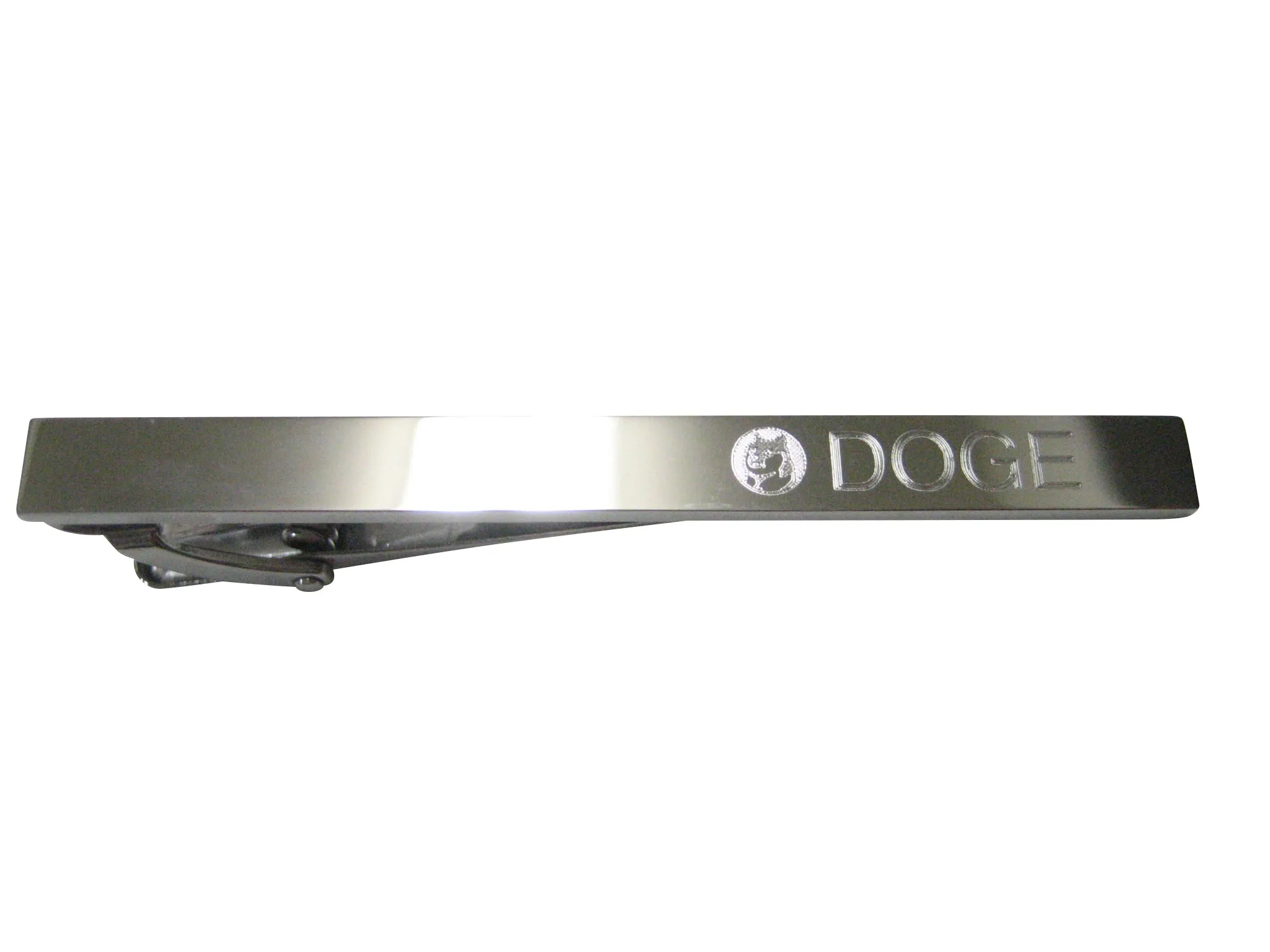 Silver Toned Etched Sleek Doge Coin Cryptocurrency Blockchain With Shiba Dog Tie Clip