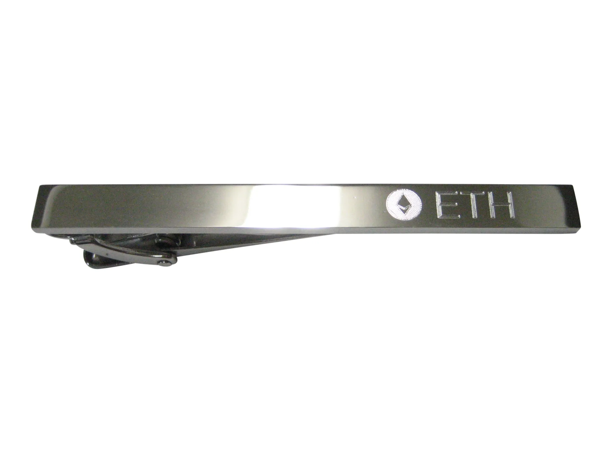 Silver Toned Etched Sleek Ethereum Coin Cryptocurrency Blockchain Tie Clip