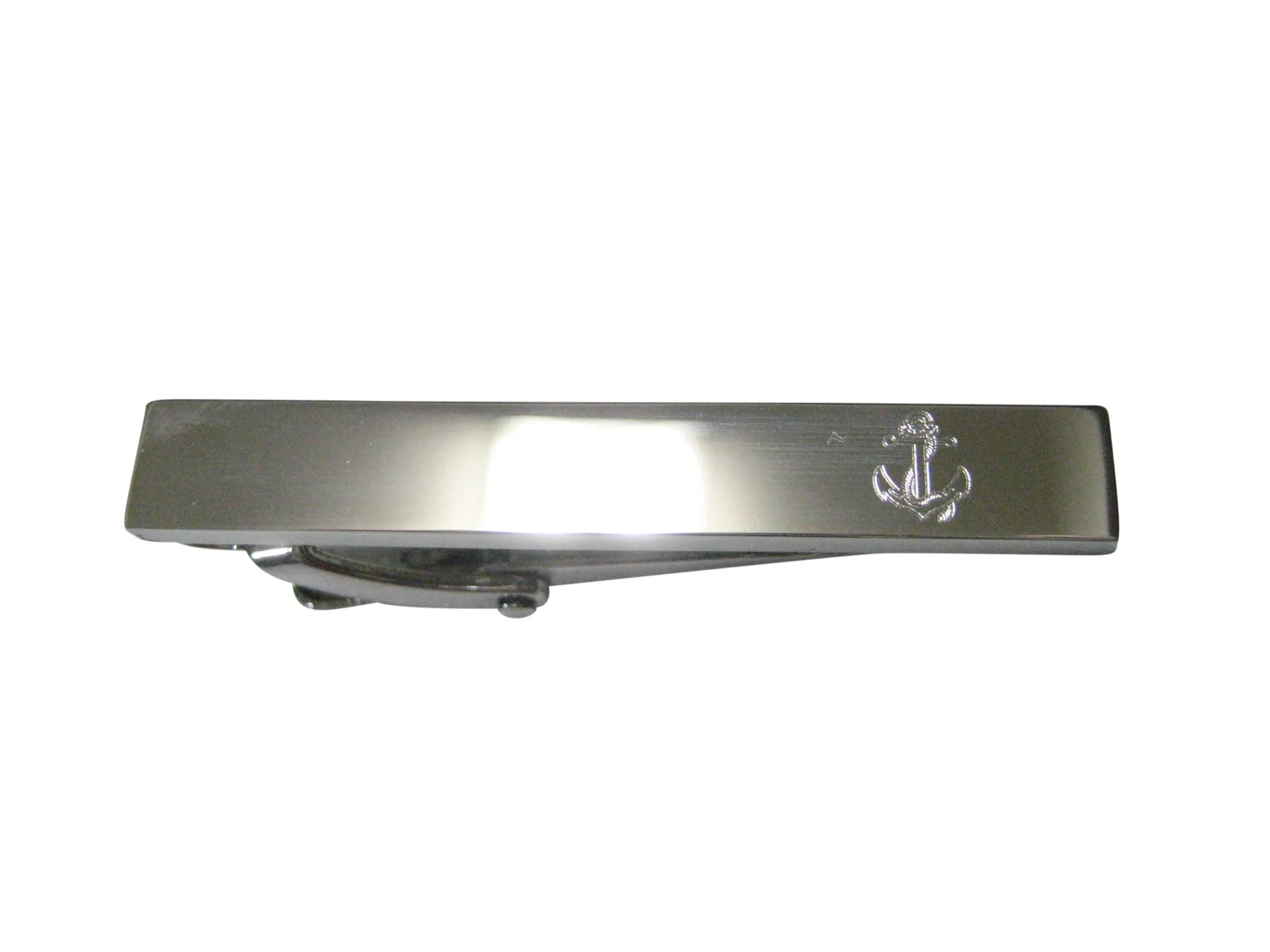 Silver Toned Etched Sleek Nautical Roped Anchor Skinny Tie Clip