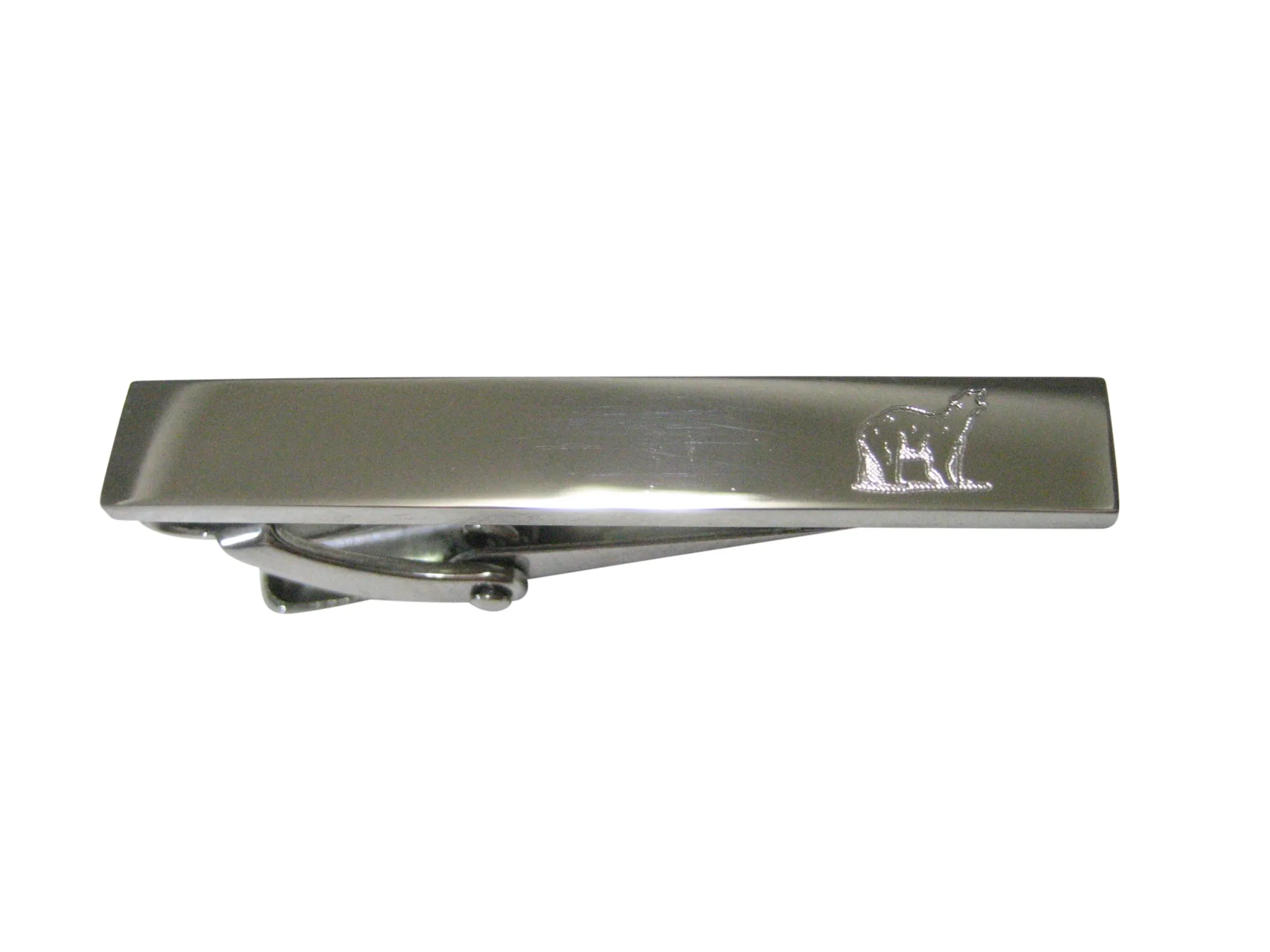 Silver Toned Etched Sleek Polar Bear Skinny Tie Clip