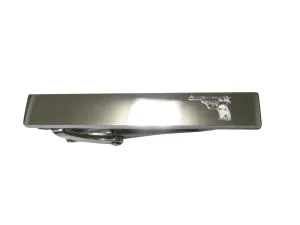 Silver Toned Etched Sleek Retro Handgun Skinny Tie Clip