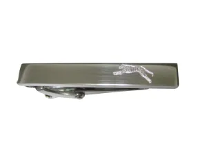 Silver Toned Etched Sleek Running Cheetah Skinny Tie Clip