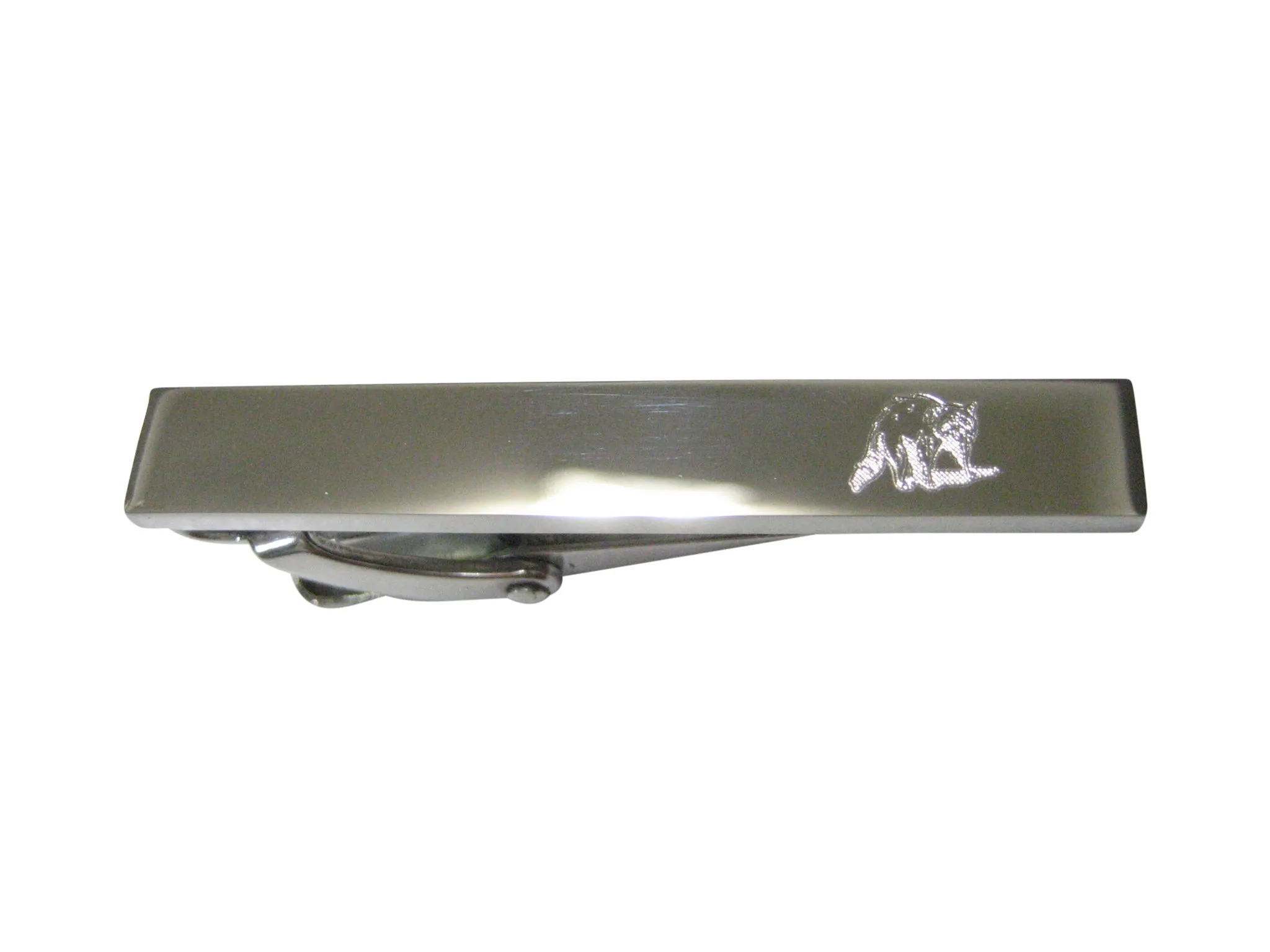Silver Toned Etched Sleek Shaded Raccoon Skinny Tie Clip