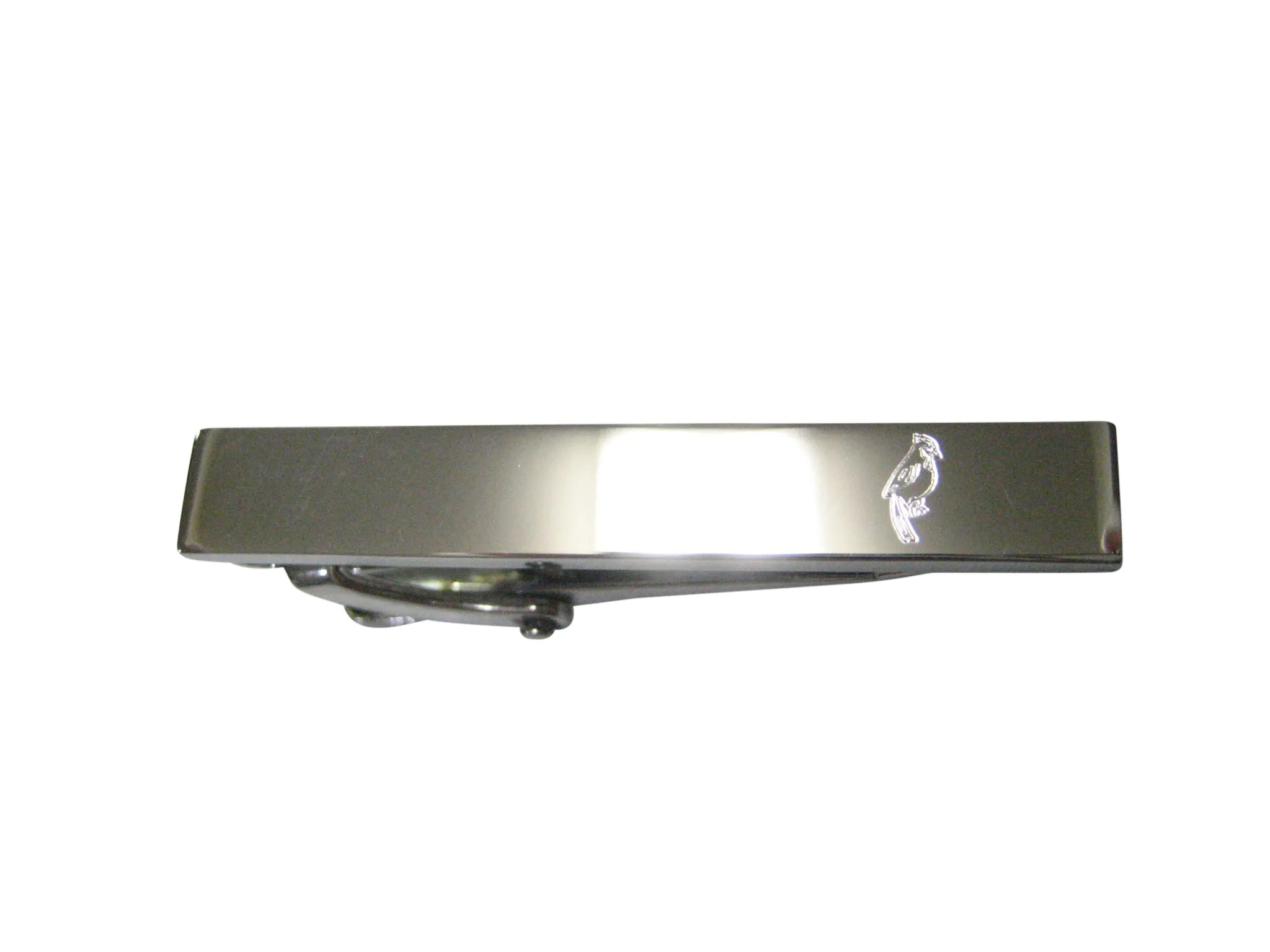 Silver Toned Etched Sleek Small Tropical Bird Skinny Tie Clip