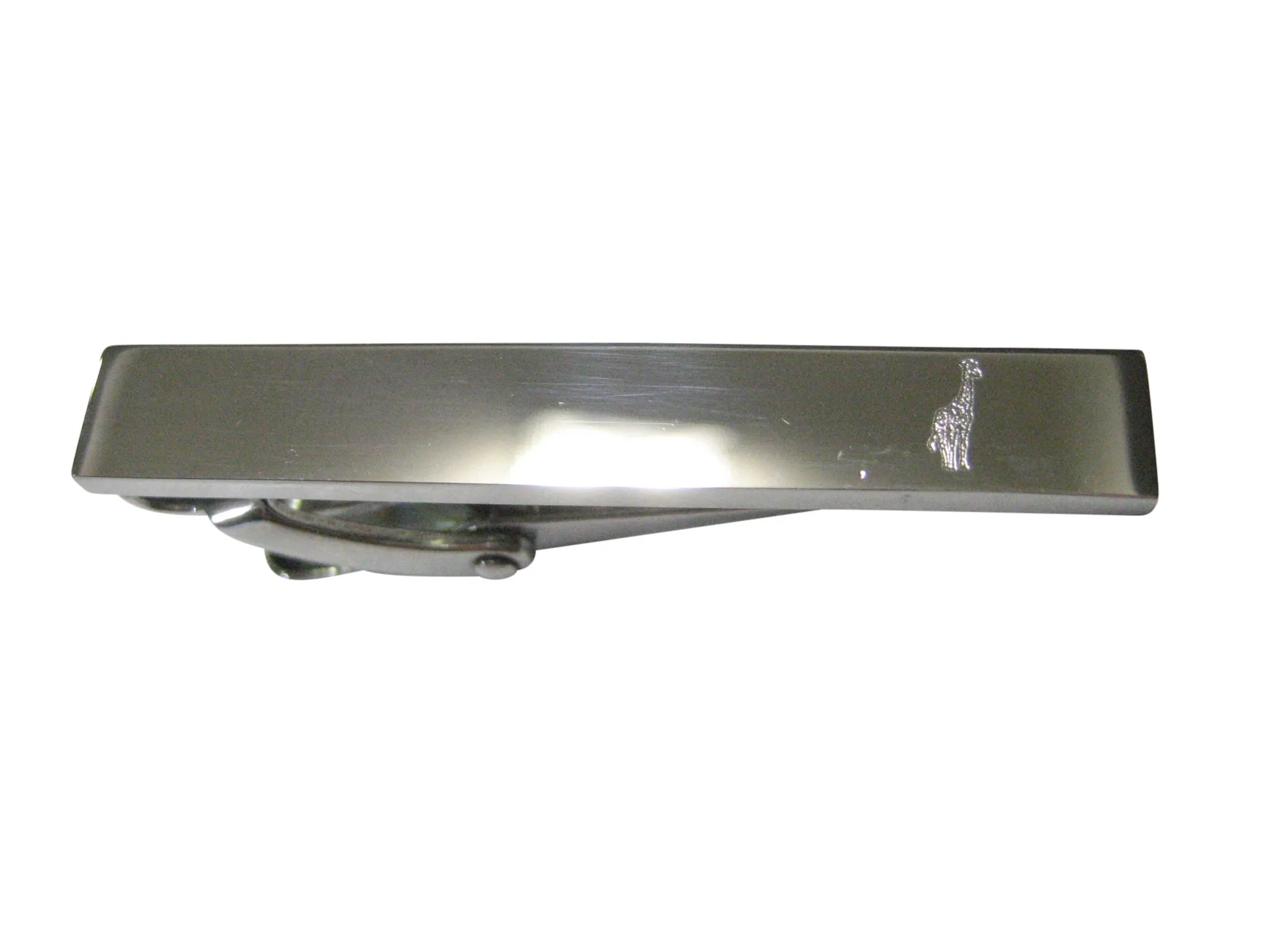 Silver Toned Etched Sleek Standing Giraffe Skinny Tie Clip