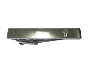 Silver Toned Etched Sleek Triple Religious Cross Skinny Tie Clip