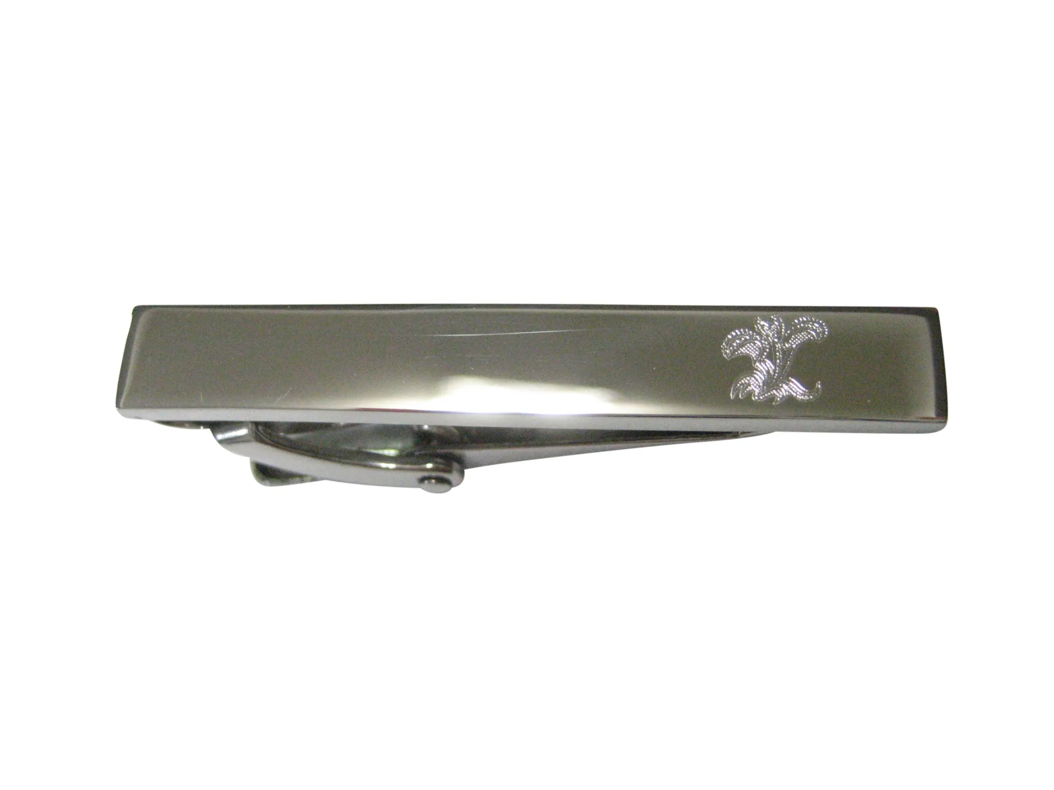 Silver Toned Etched Sleek Venus Fly Trap Carnivorous Plant Skinny Tie Clip