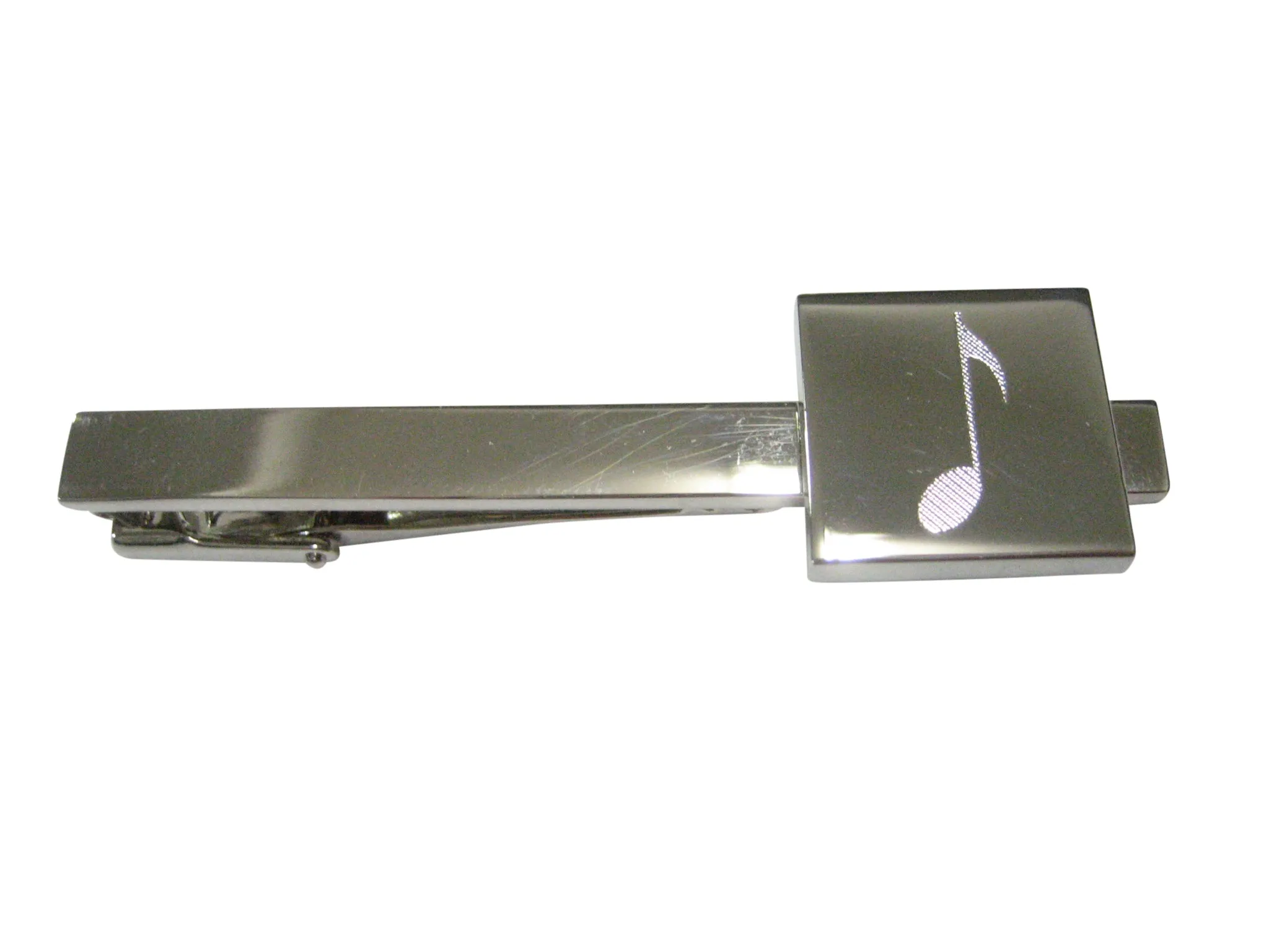 Silver Toned Etched Square Single Quaver Musical Note Tie Clip