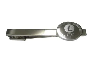 Silver Toned Oval Etched Litecoin Coin Cryptocurrency Blockchain Tie Clip