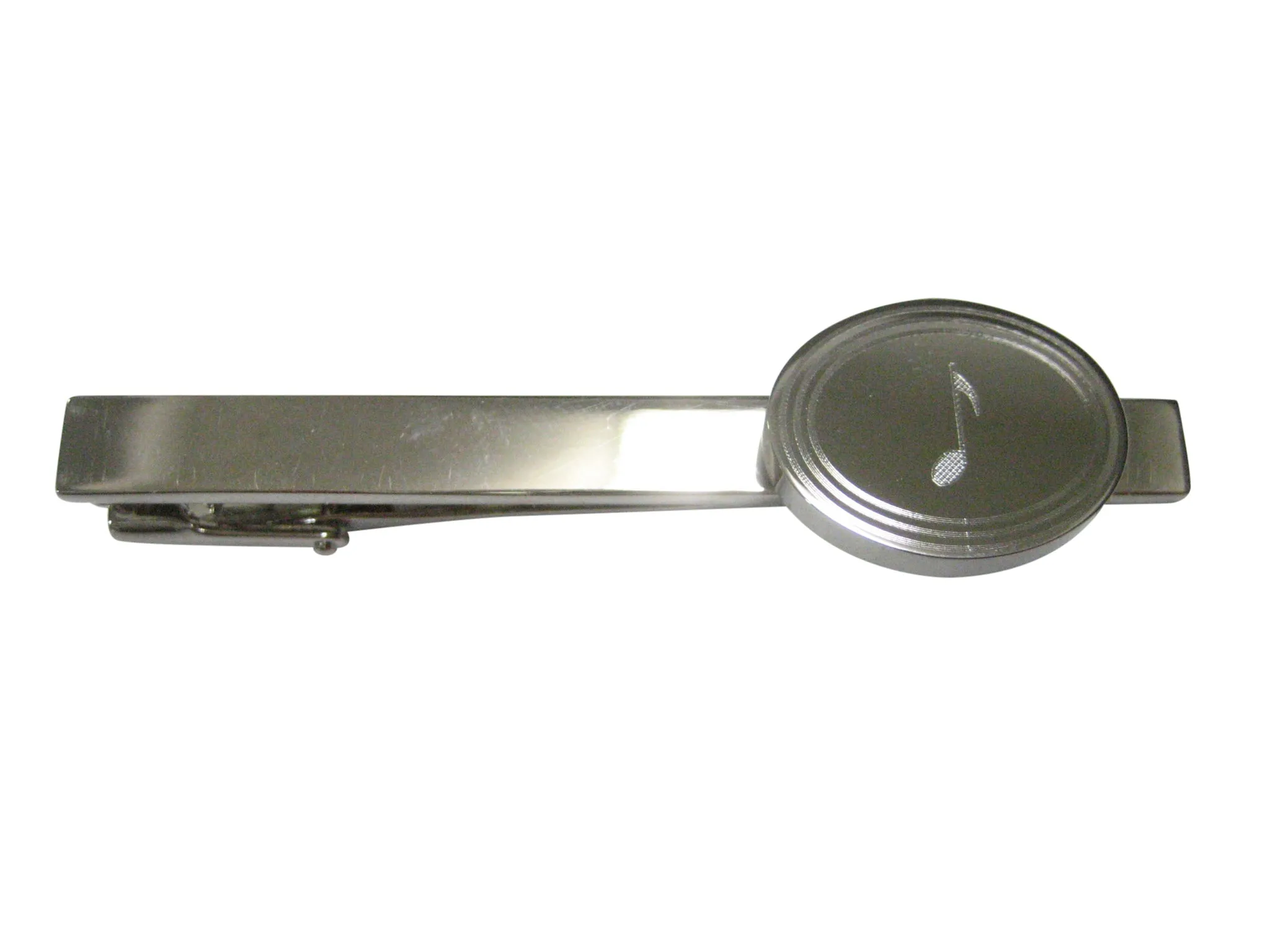 Silver Toned Oval Etched Single Quaver Musical Note Tie Clip