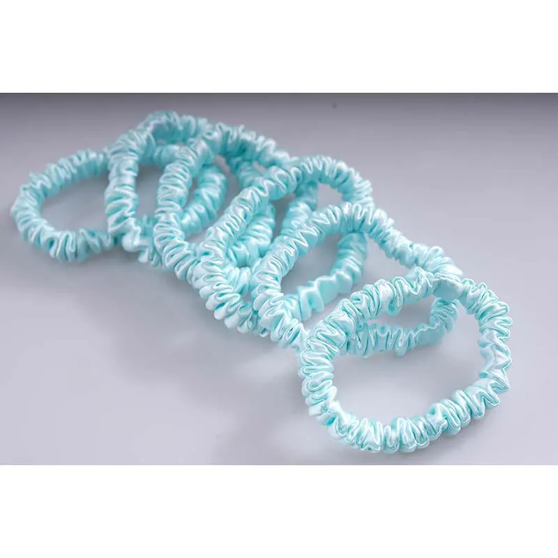 Skinny silk hair ties - Pale Blue - 6 pack - dropshipping