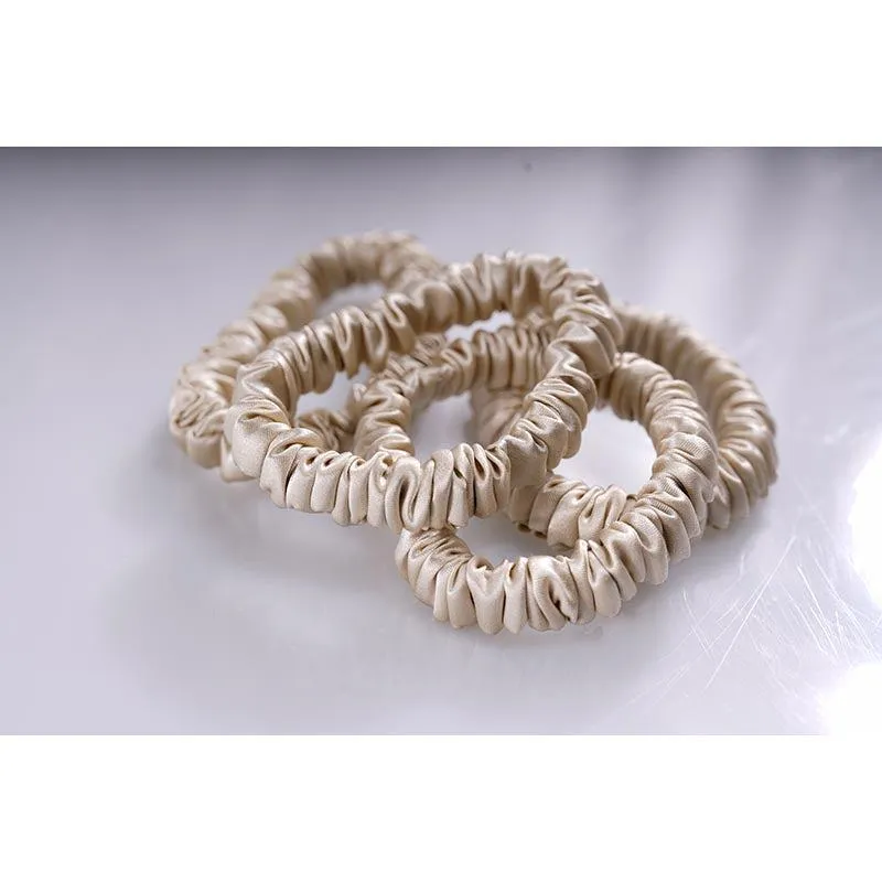 Skinny silk scrunchies - Beige - 4 pack - dropshipping