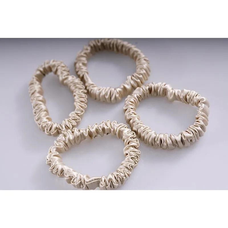Skinny silk scrunchies - Beige - 4 pack - dropshipping
