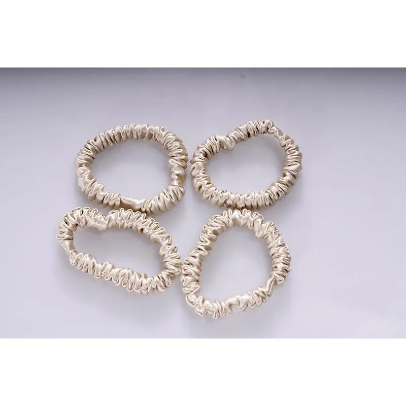Skinny silk scrunchies - Beige - 4 pack - dropshipping