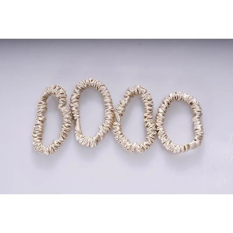Skinny silk scrunchies - Beige - 4 pack - dropshipping