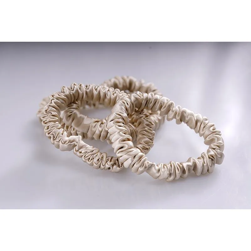 Skinny silk scrunchies - Beige - 4 pack - dropshipping