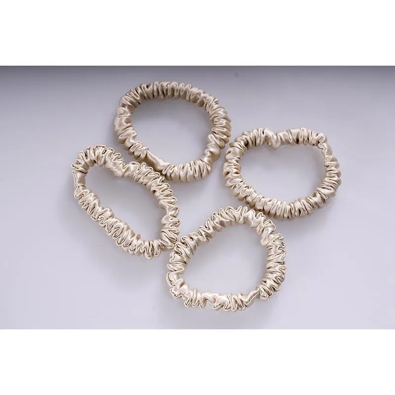 Skinny silk scrunchies - Beige - 4 pack - dropshipping