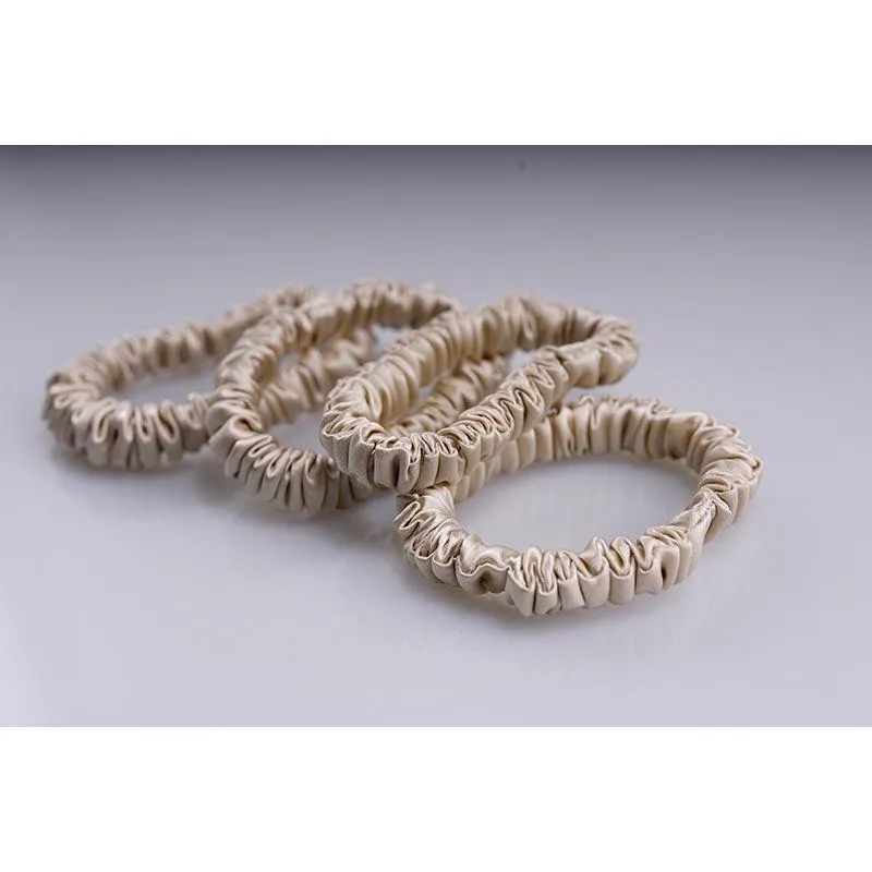 Skinny silk scrunchies - Beige - 4 pack - dropshipping