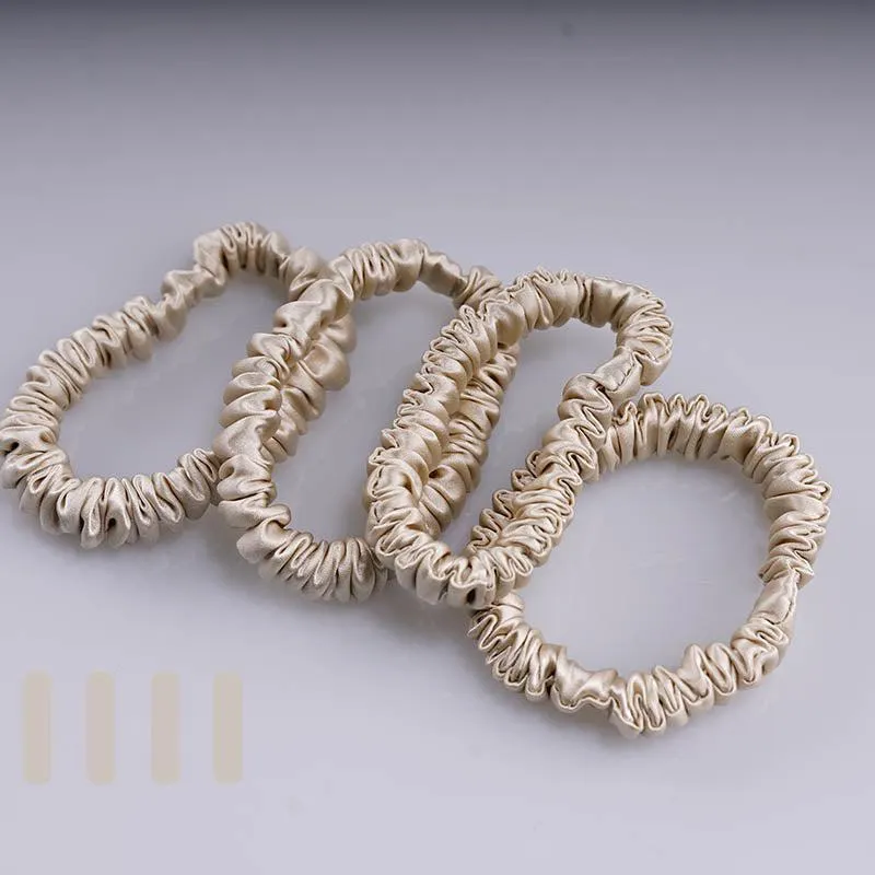 Skinny silk scrunchies - Beige - 4 pack - dropshipping