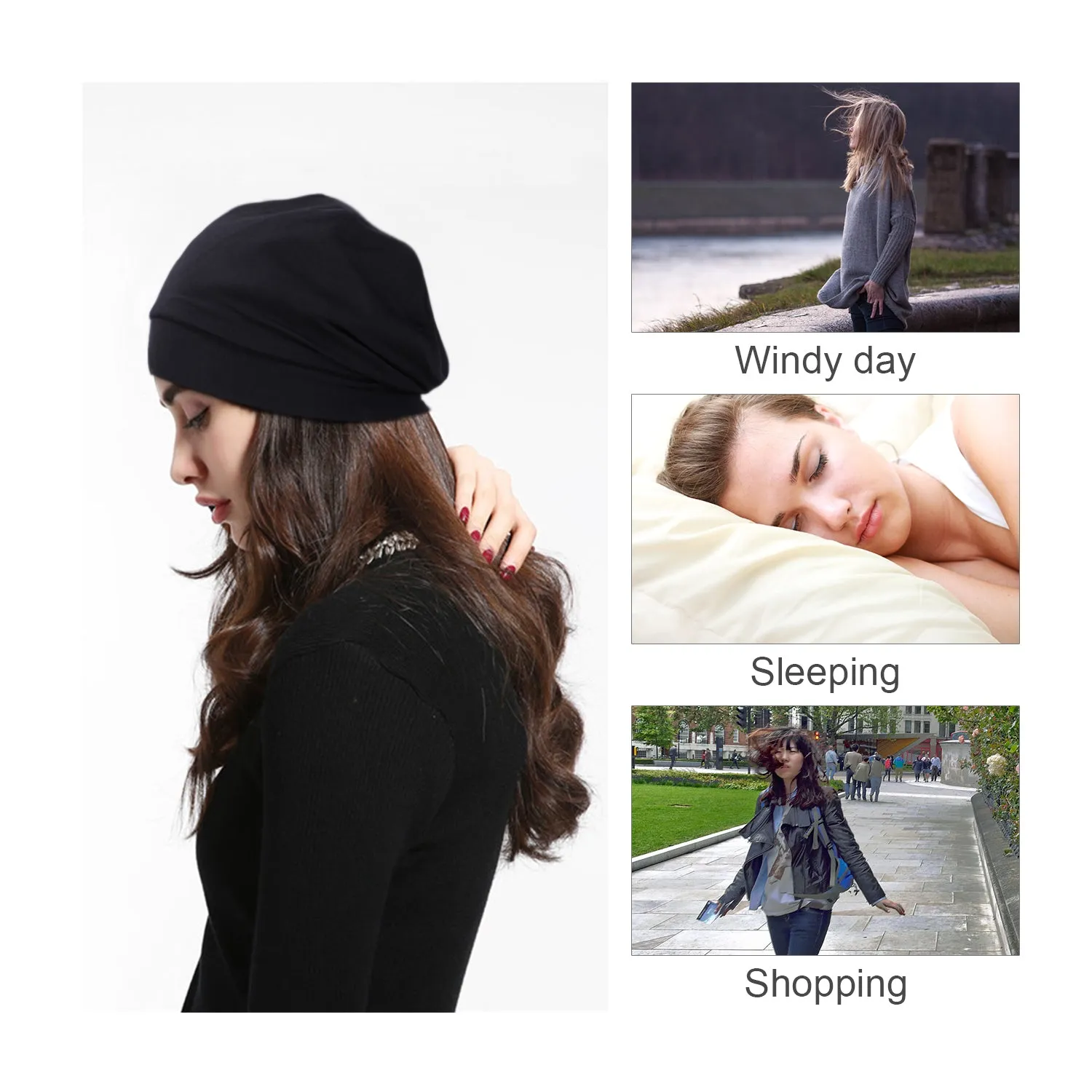 SoftJASGOOD  Cotton Sleep Cap for Women Beanie Hat Night Cap Fashion Slouchy Beanie Headwraps