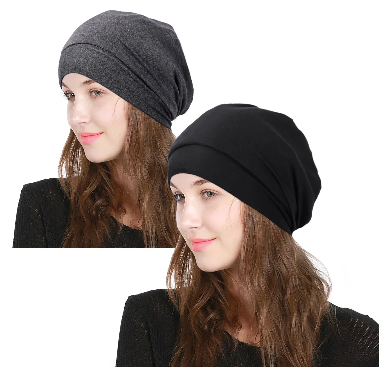 SoftJASGOOD  Cotton Sleep Cap for Women Beanie Hat Night Cap Fashion Slouchy Beanie Headwraps