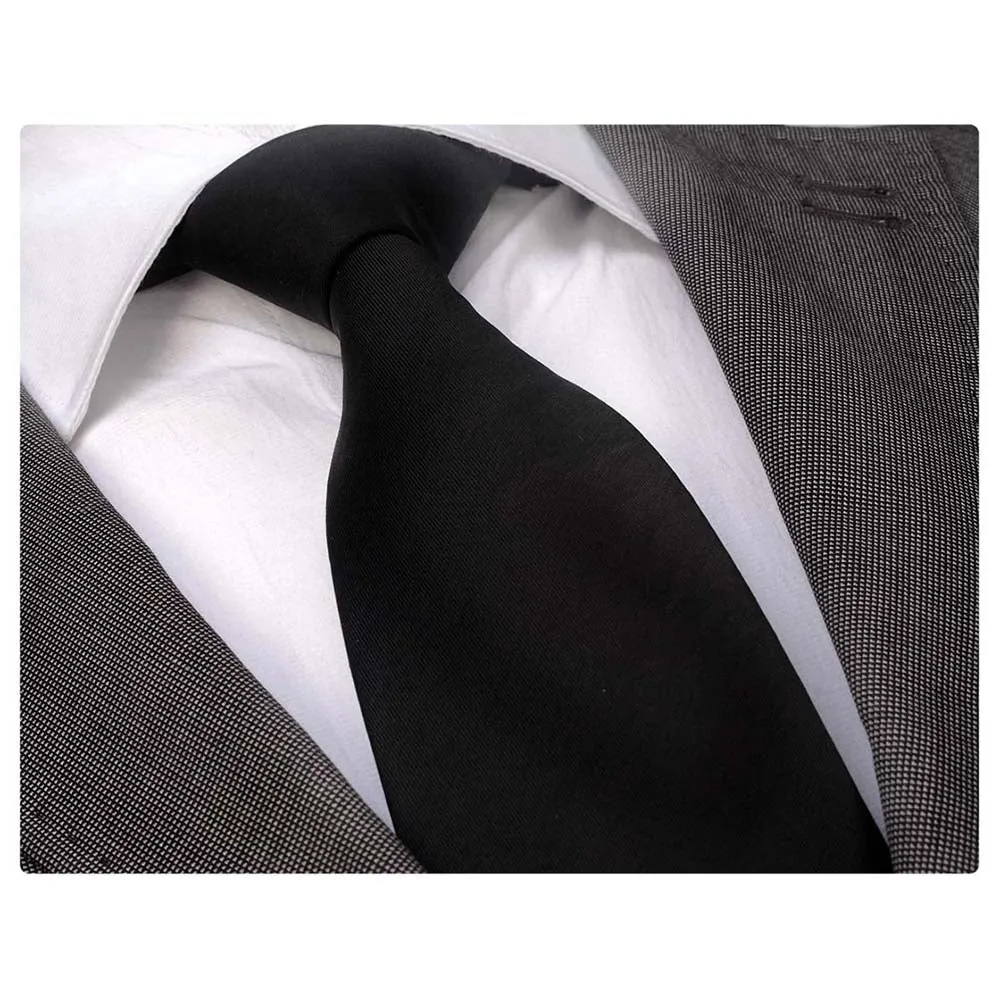 Solid Black Mens Designer Silk Necktie with Gift Box - Premium Quality made in Europe