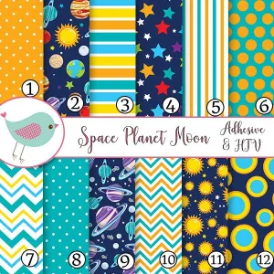Space Planet Moon Stars Vinyl Sheets School Print Adhesive Vinyl Heat Transfer Craft Vinyl Pattern Vinyl