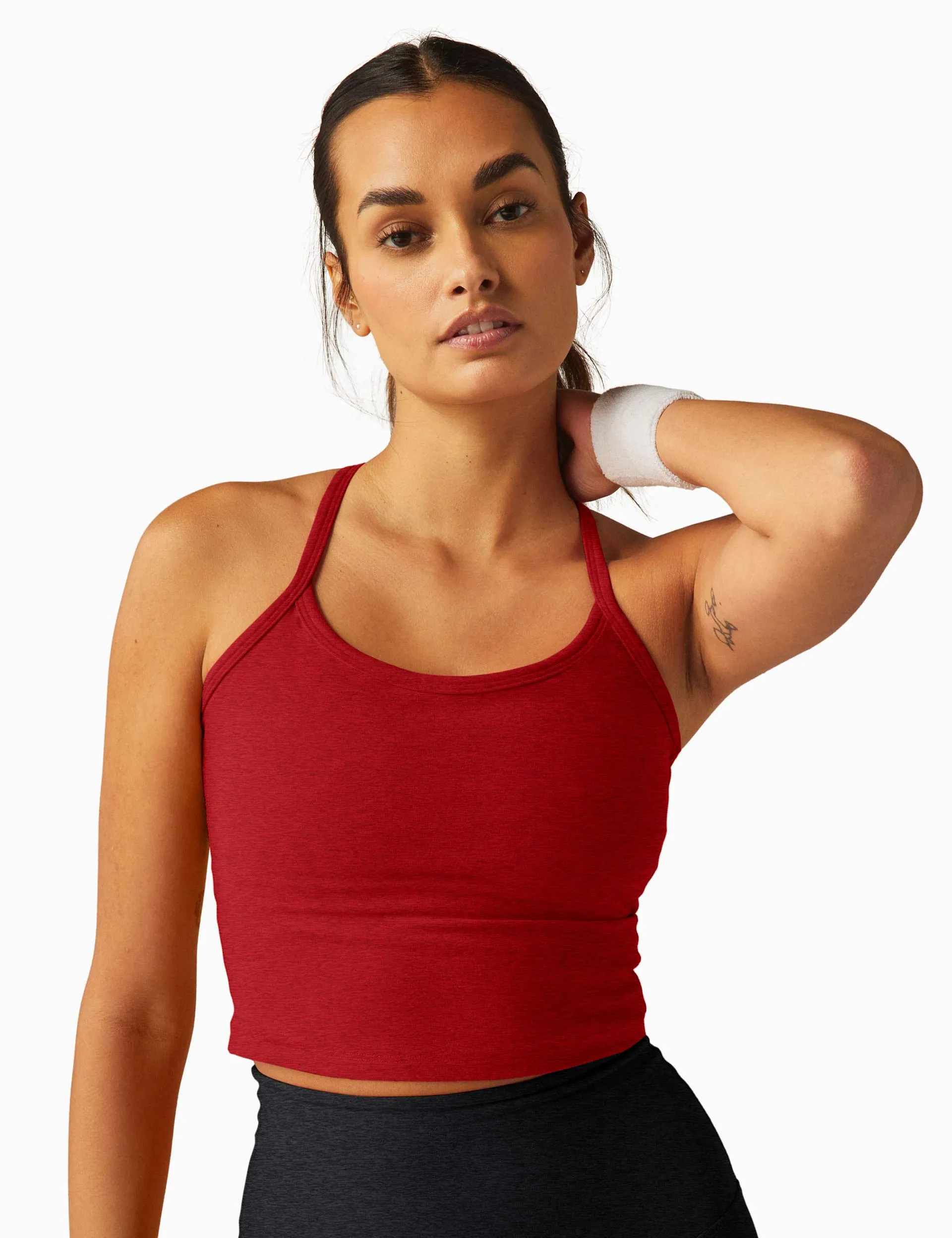 SPACEDYE SLIM RACERBACK CROPPED TANKRUBY RED HEATHER