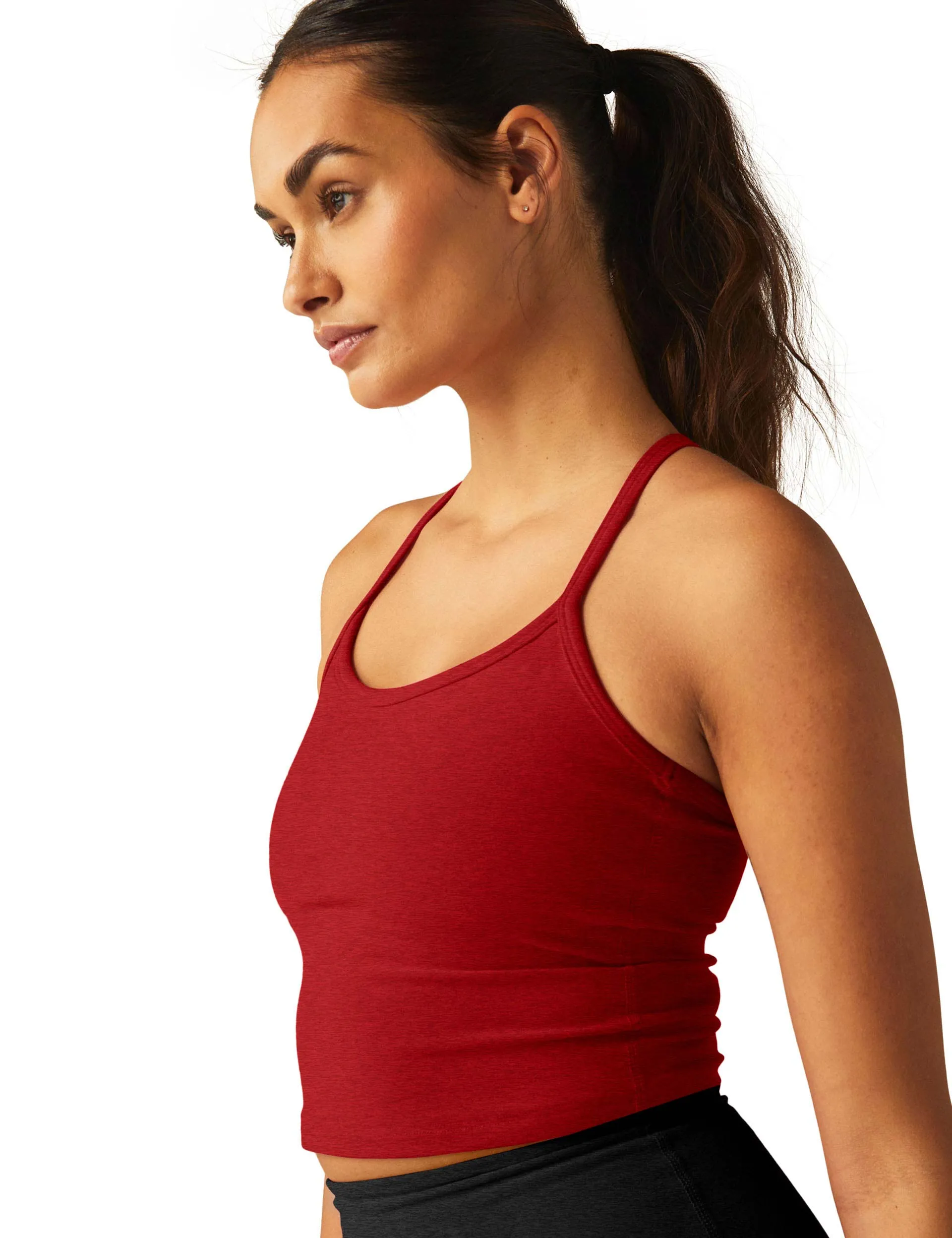 SPACEDYE SLIM RACERBACK CROPPED TANKRUBY RED HEATHER