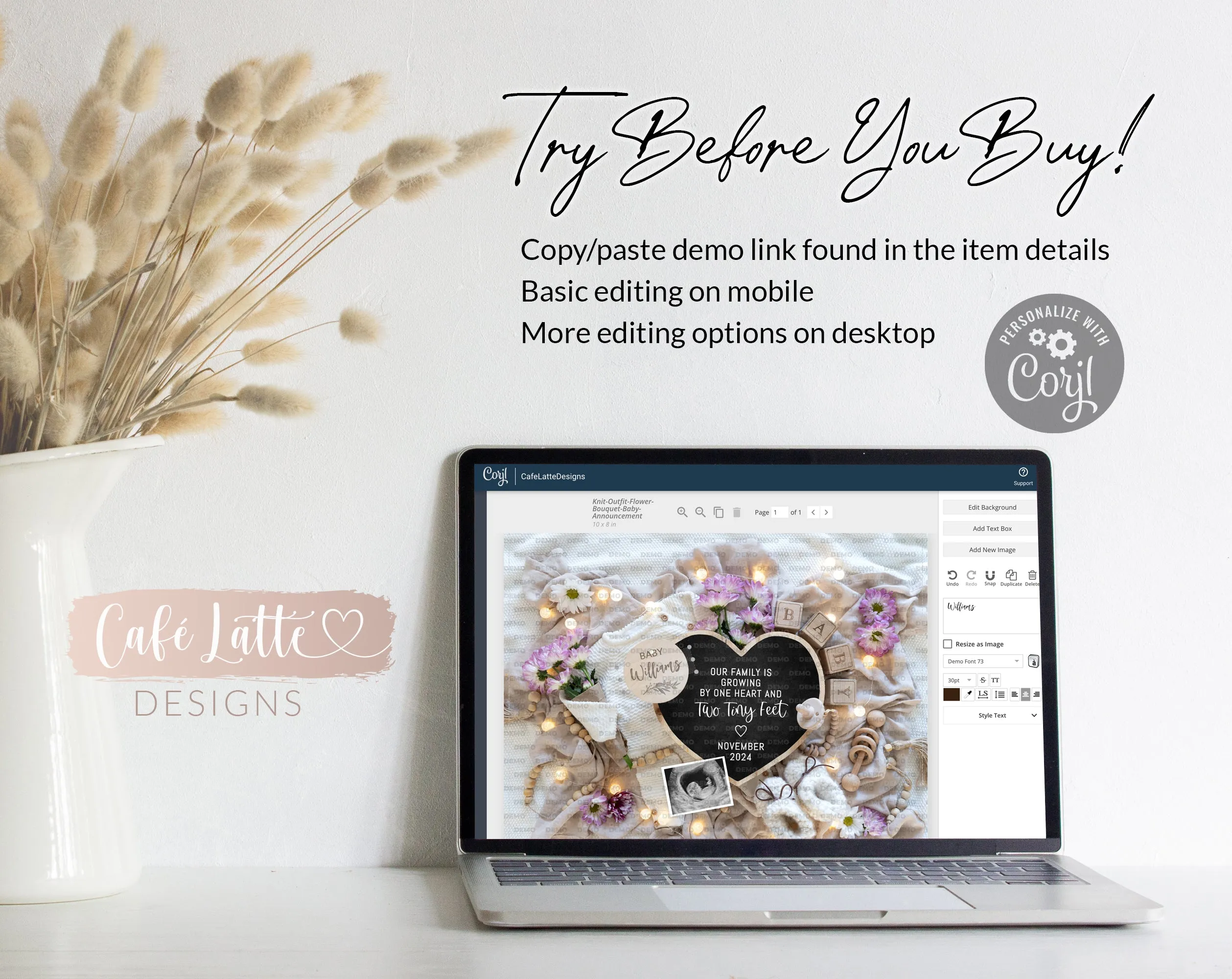 Spring Digital Pregnancy Announcement - Flower Bouquet And Heart