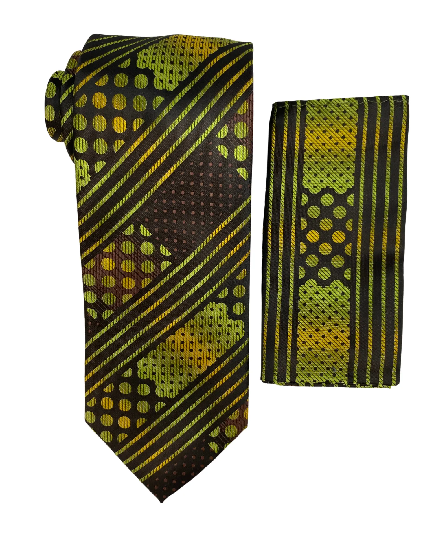 Stacy Adams Geo Tie and Handkerchief - Green & Brown