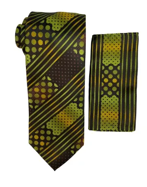 Stacy Adams Geo Tie and Handkerchief - Green & Brown