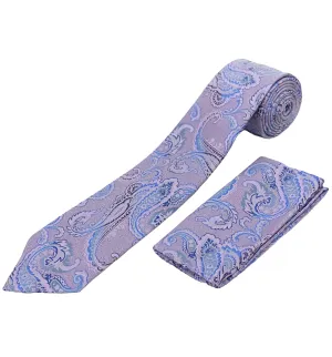 Stacy Adams Tie and Handkerchief - Lavender Paisley T60