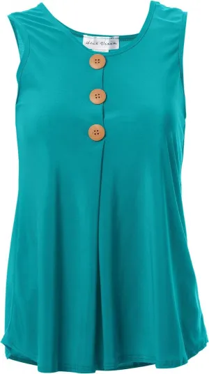 Star Vixen Sleeveless Button Front Flowy Tank Top Pleated Detail Jade S