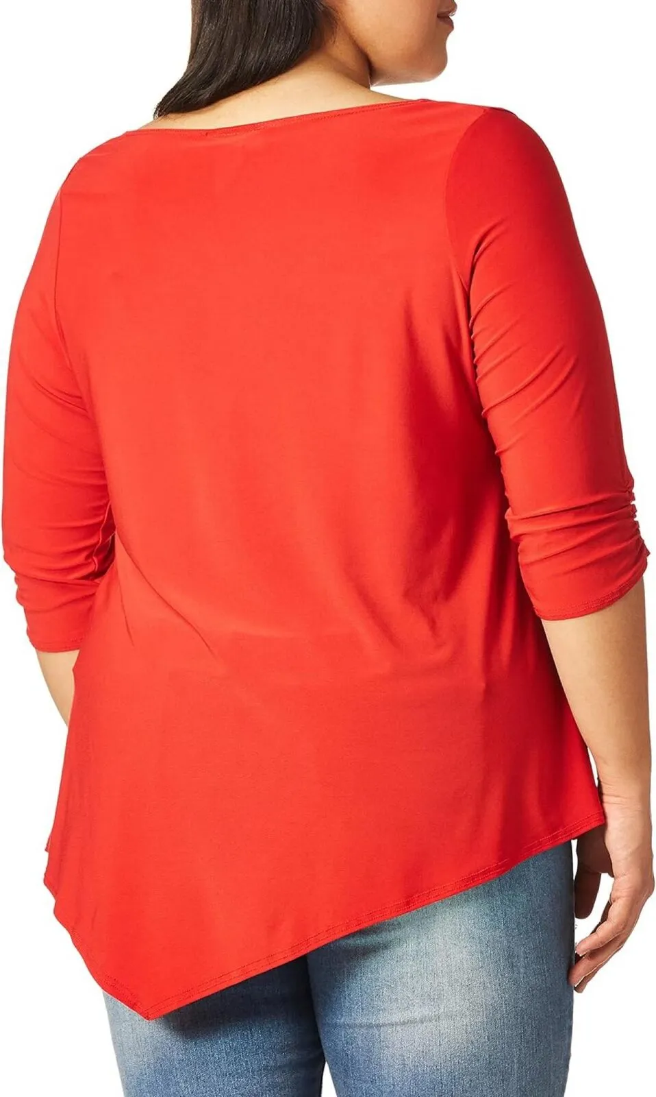 Star Vixen Womens Plus-Size Elbow-Cinch Sleeve Hanky Hem Top Red Solid 2X