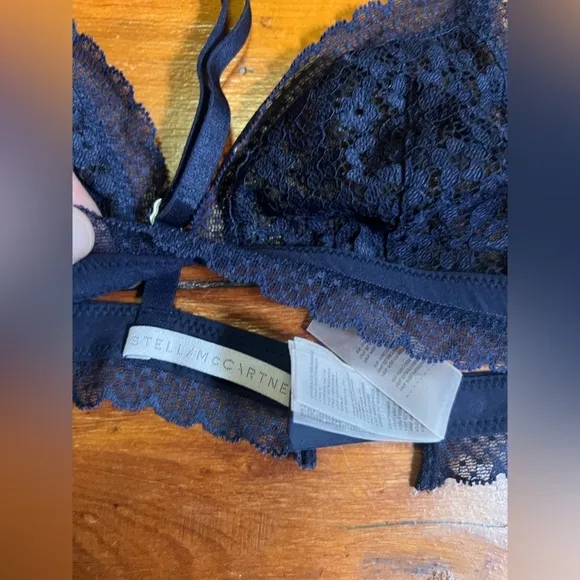 Stella McCartney soft cup bralette navy blue size medium lace trim
