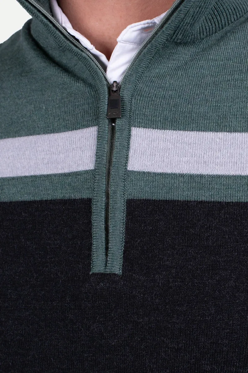 Stripe Half-Zip Wool Ski Sweater