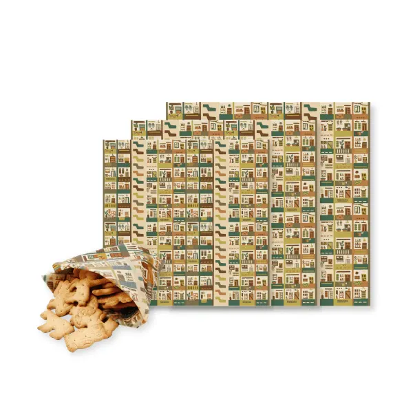 SustainableSG Reusable Food Wrap Cover - Set of 3 Organic Beeswax Wraps with Singapore Inspired HDB Life Design
